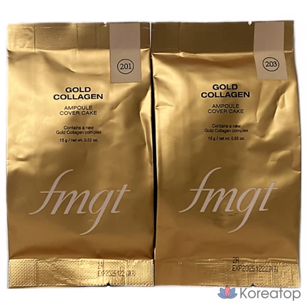 Сменный блок тонального крема The Face Shop FMGT Gold Collagen Ampoule Cover Cake 15 г (SPF50+ PA+++), № 201, абрикосово-бежевый, 1 шт.