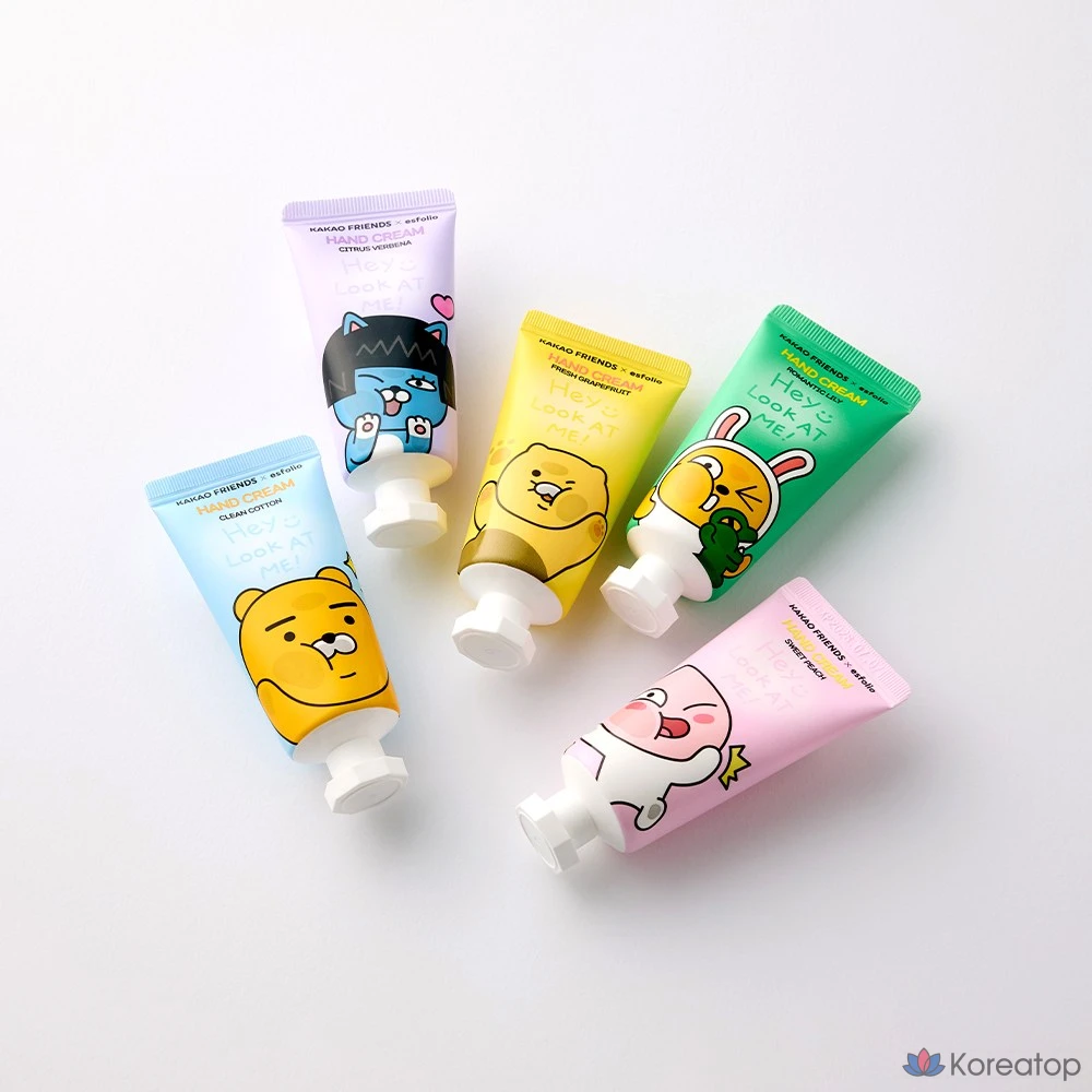 Набор из 5 кремов для рук Kakao Friends X Esfolio Look at Me (грейпфрут/чистый хлопок/сладкий персик/романтическая лилия/цитрусовая вербена), 1 набор