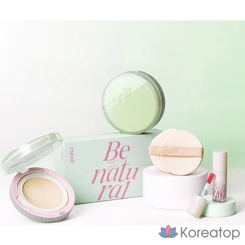 Набор тонального кушона с натуральным финишем Espoir Pro Tailor Be Natural Cushion Green Blossom Edition, оттенок 21 Слоновая кость, 1 шт