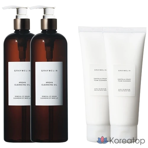Очищающее масло Graymelin с аргановым маслом 500 мл, пенка для умывания Crazy Foam Cleanser с центеллой 150 мл, 2 комплекта