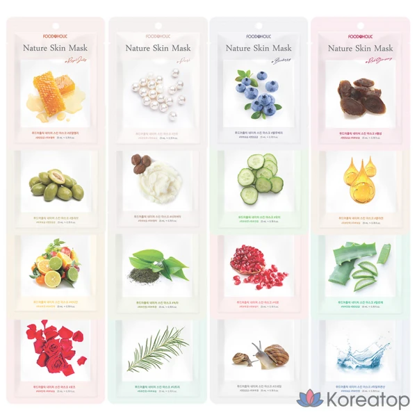 Маска для лица FoodaHolic Water Glow Moisture, 1 упаковка, Nature Skin Mask, 100 листов, 16 видов, 9 с алоэ, 1