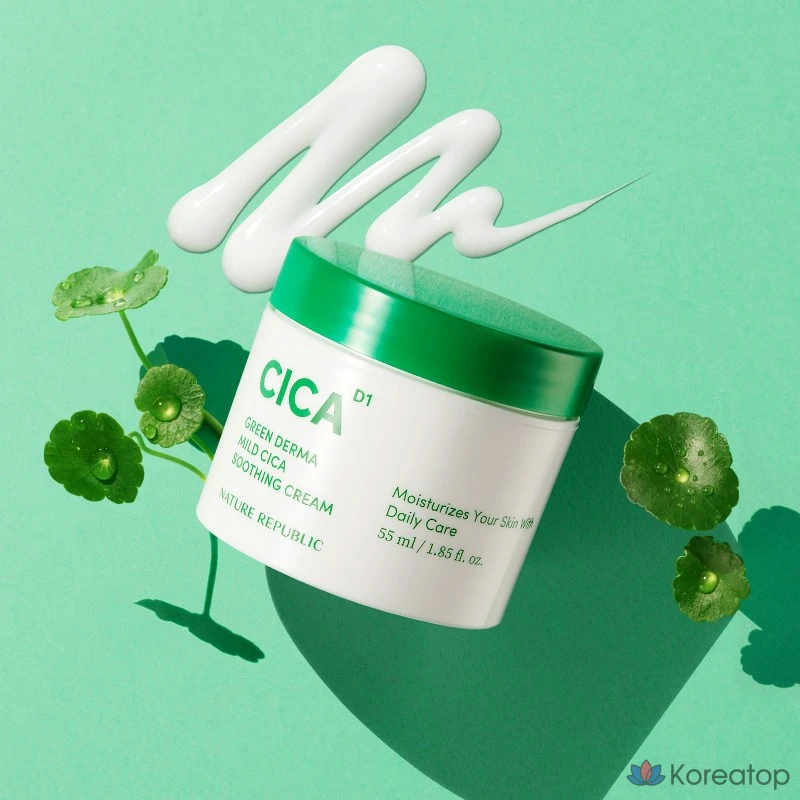 Успокаивающий крем Nature Republic Green Derma Mild Cica, 55 мл (2 шт.), 9 мл (1 набор).