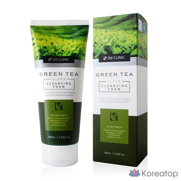 Очищающая пенка для лица 3W Clinic Green Tea Clear Cleansing Foam, 180 мл, 1 шт.