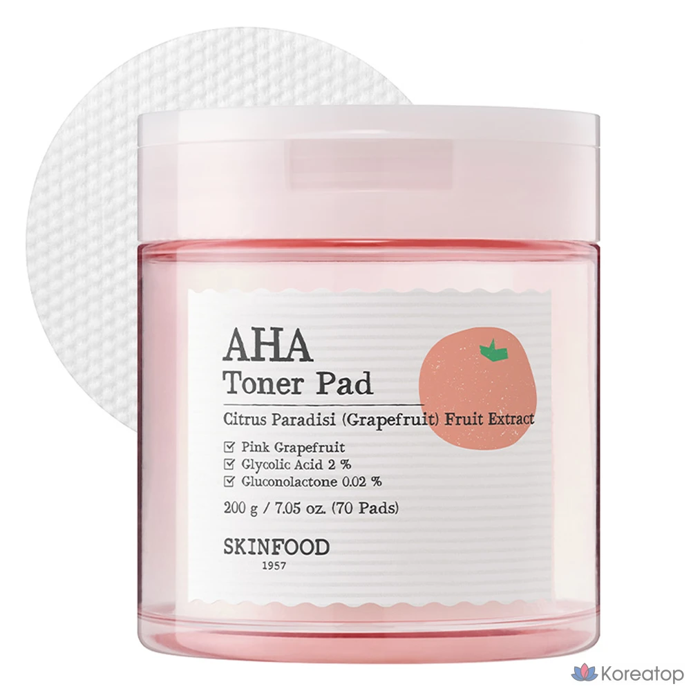 Тонизирующие подушечки Skinfood с розовым грейпфрутом и AHA-кислотами, 200 г, 1 шт., 70 штук.