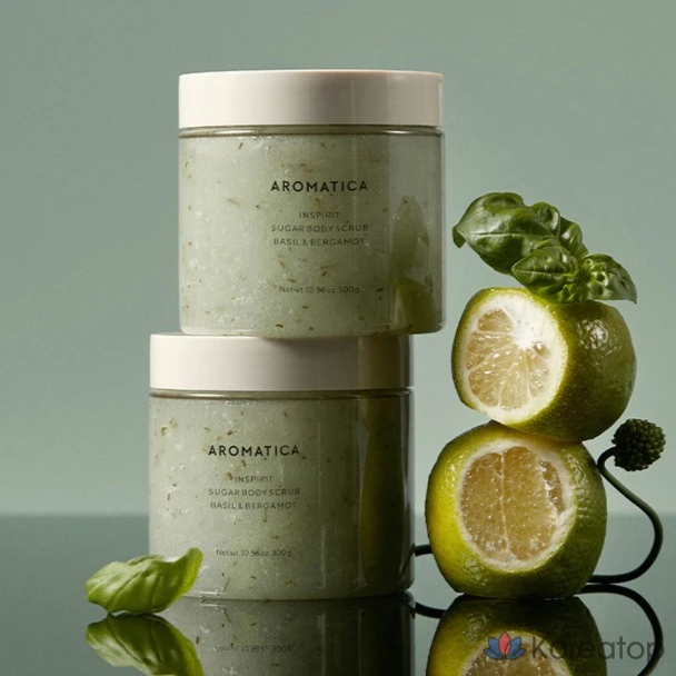 Ароматический сахарный скраб для тела Aromatica с базиликом и бергамотом, 300 г, 1 шт., фото 7