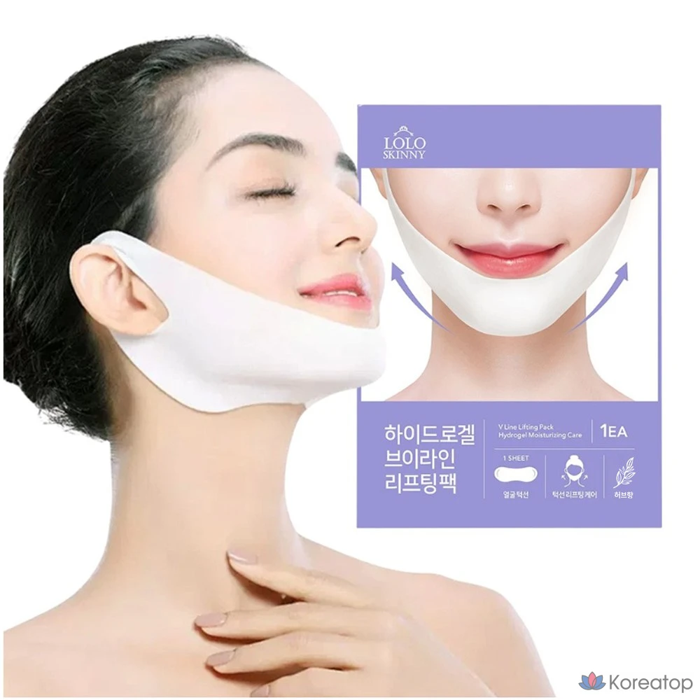 Набор из 11 гидрогелевых масок для подбородка LOLO SKINNY Two-Step Hydrogel Chin V-Line Collagen Mask Pack + Lifting Band.