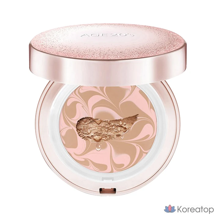 Набор для макияжа Age 20's Essence Cover Pact Sparkle Case + сменный блок 12,5 г x 2 шт. + ампула 10 мл x 4 шт., розово-бежевый (№ 23), 1 шт., фото 3