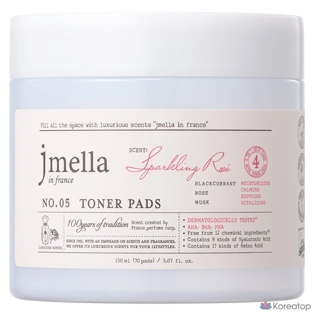 Тонизирующие подушечки для лица Jmella In France Sparkling Rose, 150 мл, 70 листов, 1 шт.
