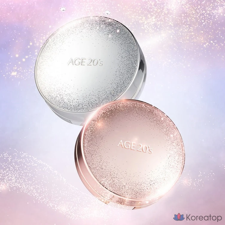 Набор для макияжа Age 20's Essence Cover Pact Sparkle Case + сменный блок 12,5 г x 2 шт. + ампула 10 мл x 4 шт., розово-бежевый (№ 23), 1 шт., фото 4