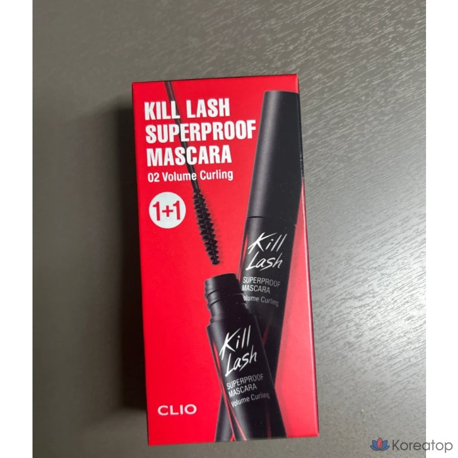 Тушь для ресниц Clio Kill Lash Superproof Mascara для подкручивания и придания объема, стойкая, 1+1, 1 шт.
