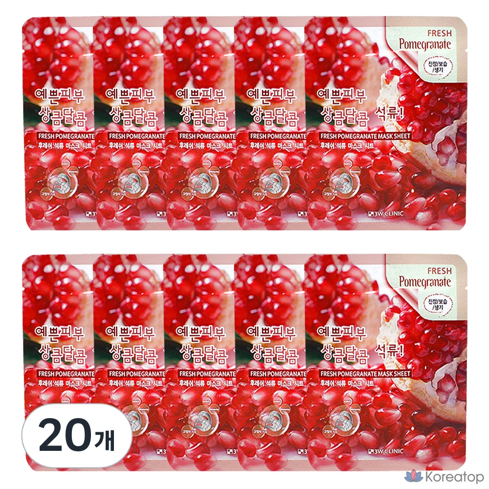 Тканевая маска для лица 3W Clinic Fresh Pomegranate Mask, 1 упаковка, 20 листов