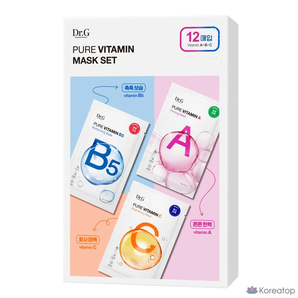 Набор масок Dr.G Pure Vitamin A Firming 4p + Vitamin B5 Moisturizing 4p + Vitamin C Brightening 4p, 1 шт.