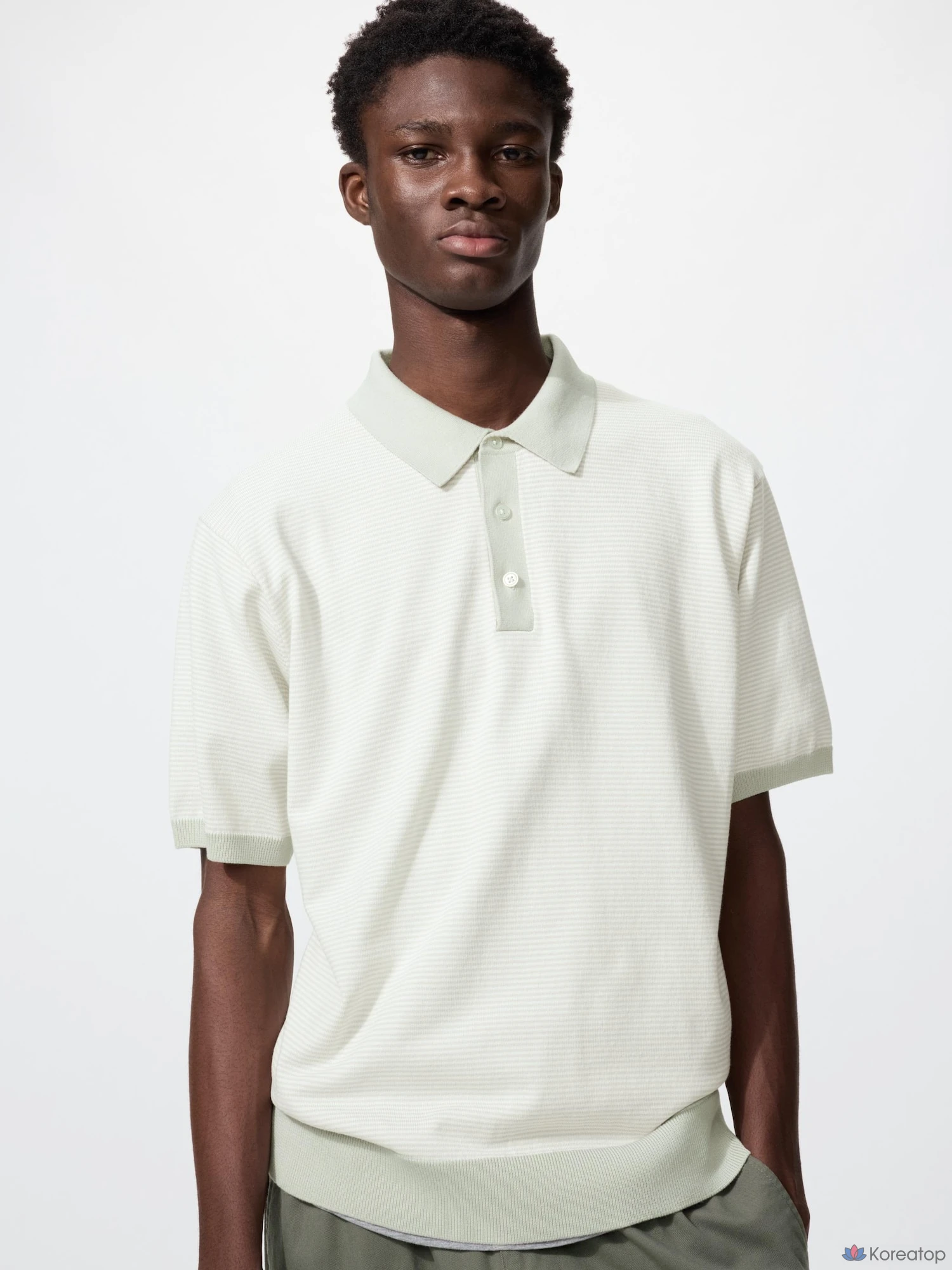 Свитер-поло Uniqlo Washable Knit Polo Sweater, короткий рукав, в полоску