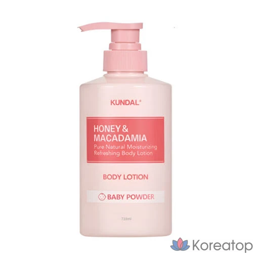 Лосьон для тела Kundal Honey & Macadamia Pure с ароматом детской присыпки, 718 мл, 1 шт.