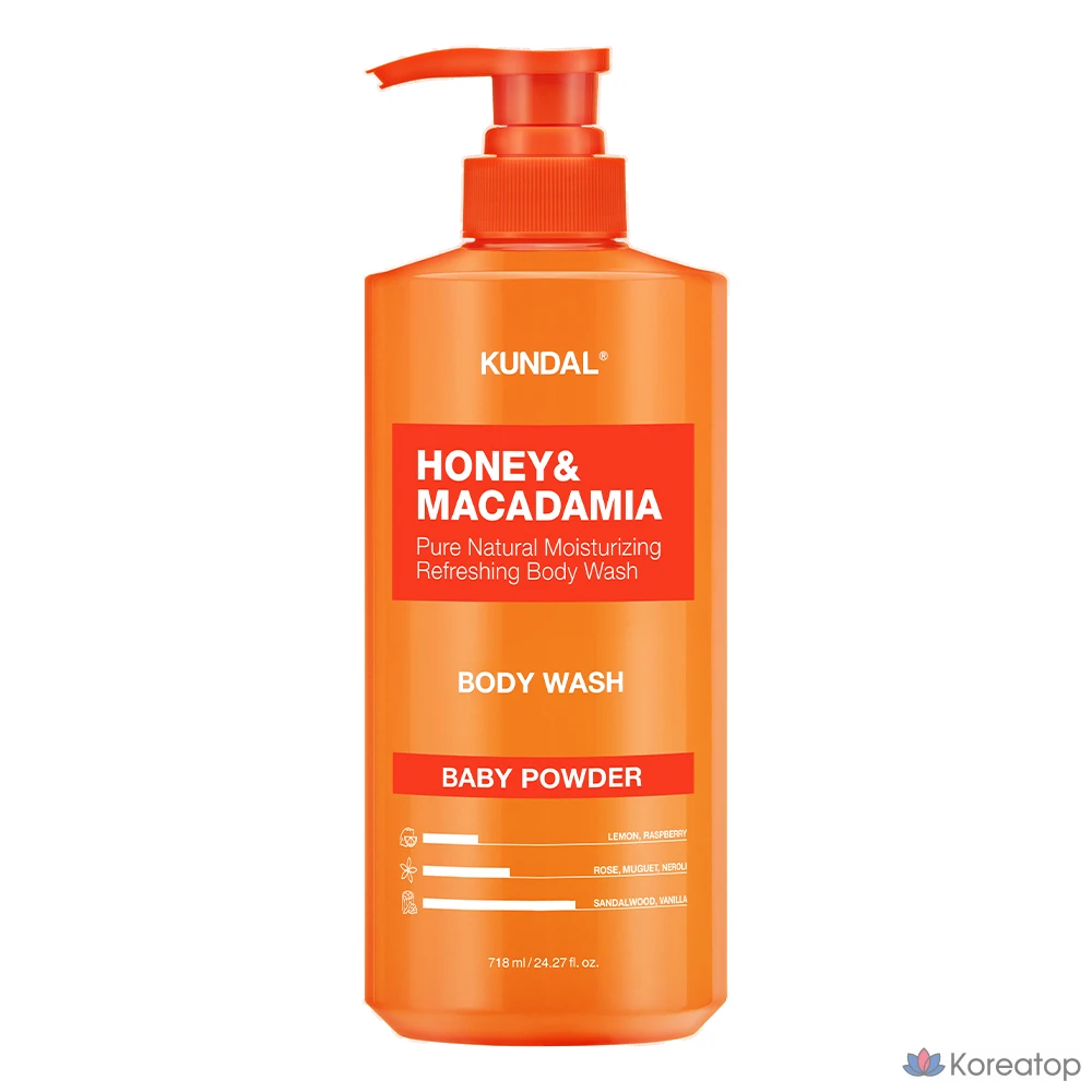 Гель для душа Kundal с ароматом детской присыпки, мед и макадамия, 718 мл, 1 шт.