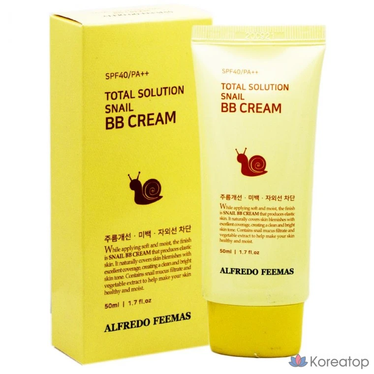BB-крем Alfredo Feemas Total Solution Snail, отбеливающий, разглаживающий морщины, с защитой от УФ-излучения, 1 шт., 50 мл
