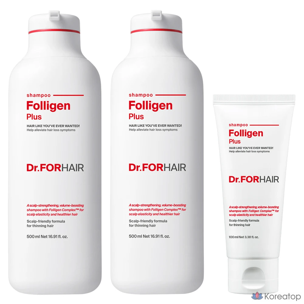 Шампунь Dr. For Hair Foligen Plus для облегчения выпадения волос, 500 мл + 100 мл, 1 флакон.