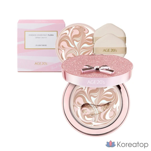 Тональный крем Age 20's Ribbon Jewelry Edition Essence Cover Pact (14 г + набор сменных блоков 14 г), № 21, светло-бежевый, 1 шт.