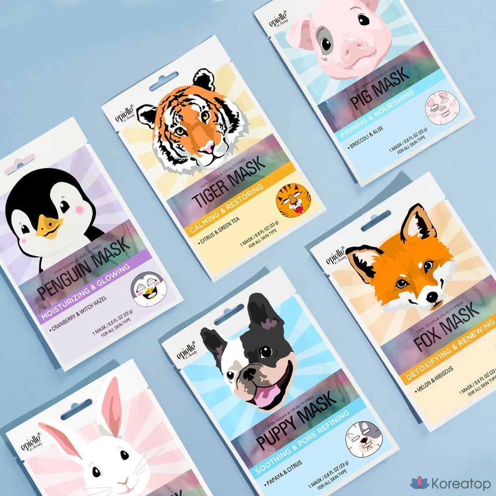 Тканевая маска для лица Epielle New Animal Character Mask, набор 6 шт.