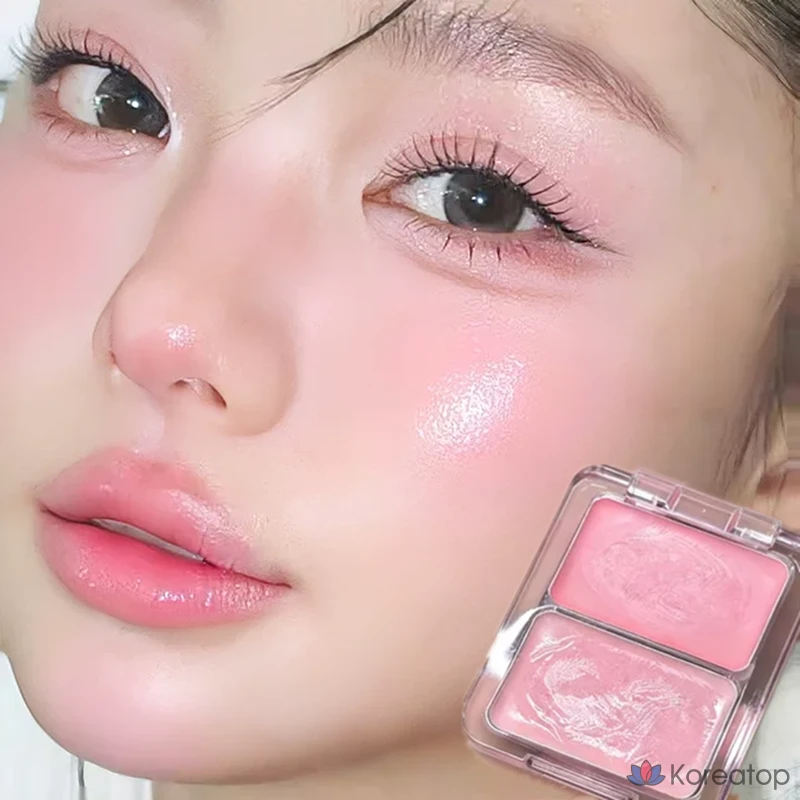 Voltouch Blush Cream Water Glow Dual Cheek Pact Blusher Water Glow Dual Cheek Pact Glass Skin Two-Tone Blusher Cheek Blusher, 1 шт., персиково-розовый