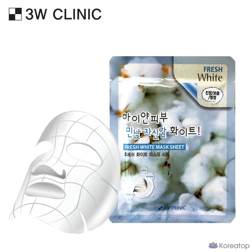 3W Clinic Свежая белая маска для лица, 1 лист, 1 упаковка, 1 шт.