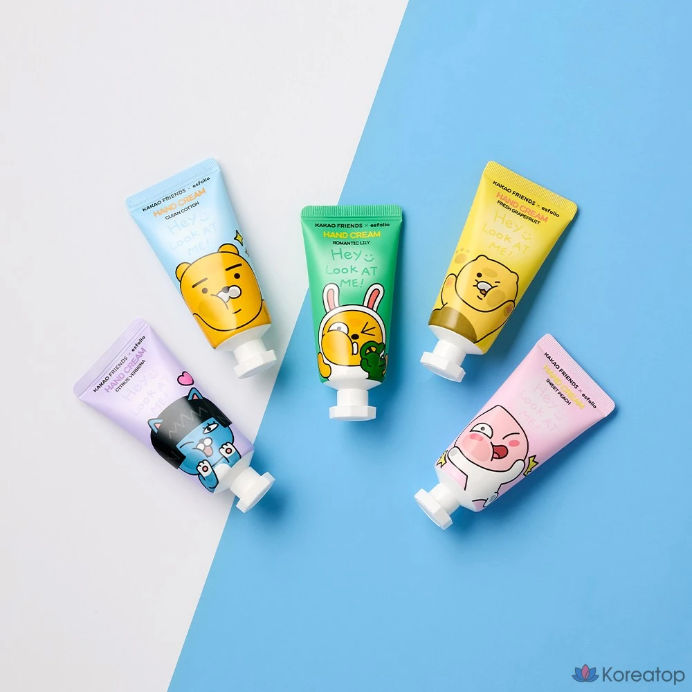 Набор из 5 кремов для рук Kakao Friends X Esfolio Look at Me (грейпфрут/чистый хлопок/сладкий персик/романтическая лилия/цитрусовая вербена), 1 набор