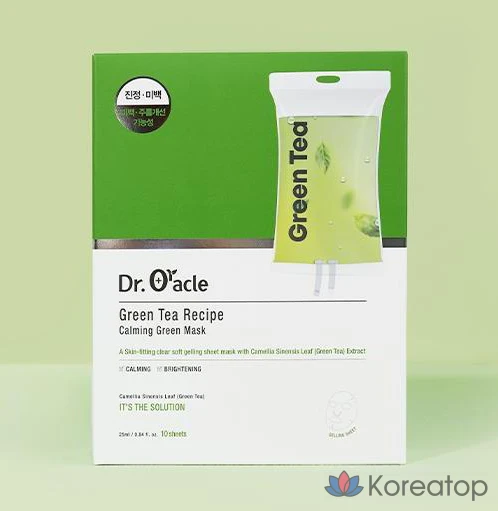 Успокаивающая зеленая маска для лица Dr.Oracle Green Tea Recipe, 25 мл, 10 штук в упаковке.
