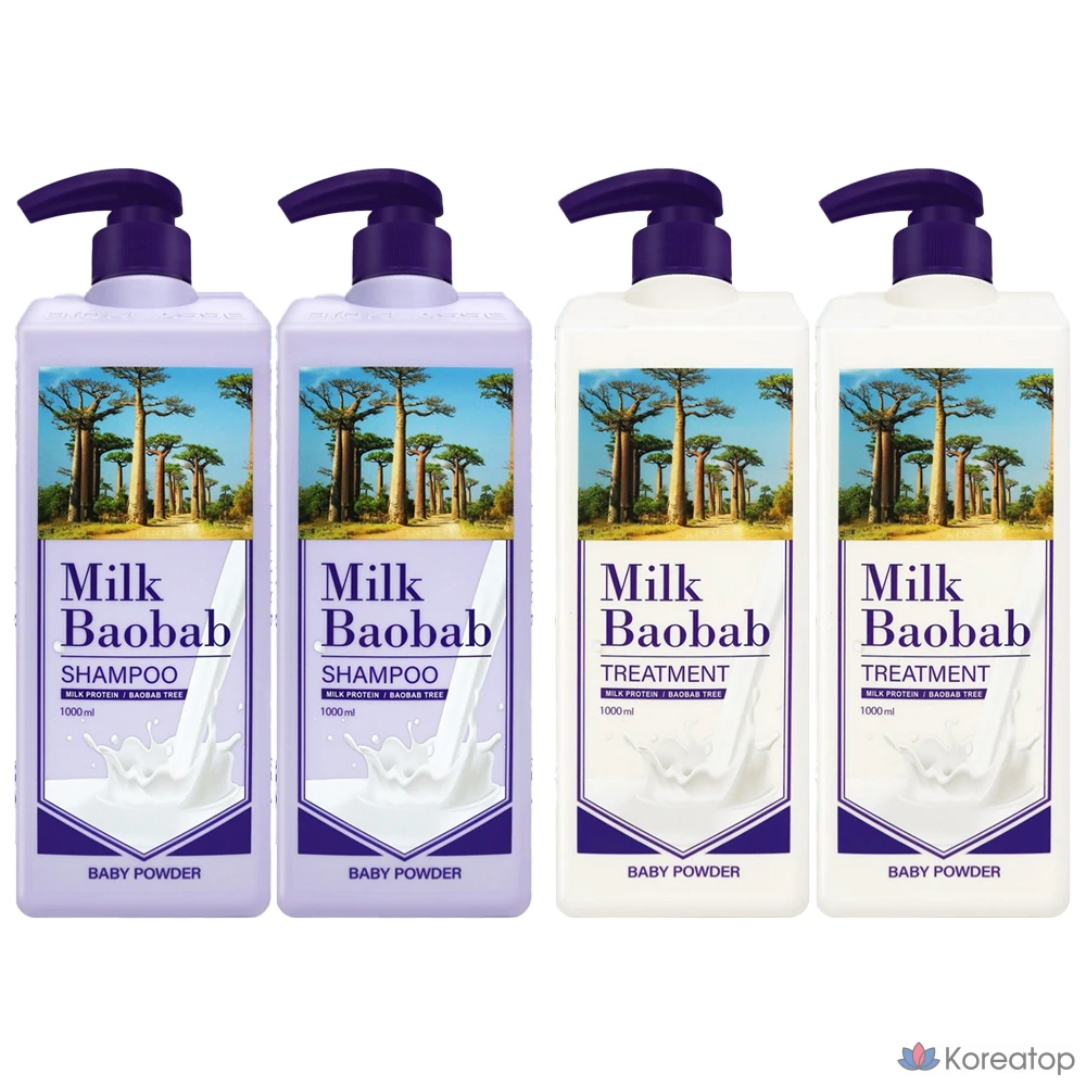 Детский шампунь Bioclasse Milk Baobab Baby Powder 1000 мл, средство для ухода 1000 мл, 2 комплекта