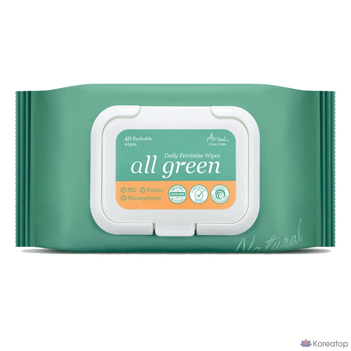 Влажные салфетки для интимной гигиены Ariel All Green Daily, с крышкой, 40 штук, 218 г, 1 шт.