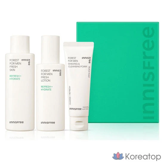 Набор Innisfree Forest for Men Fresh Skincare: 180 мл (кожа) + 140 мл (лосьон) + 50 г (средство для бритья и очищения), 1 комплект.