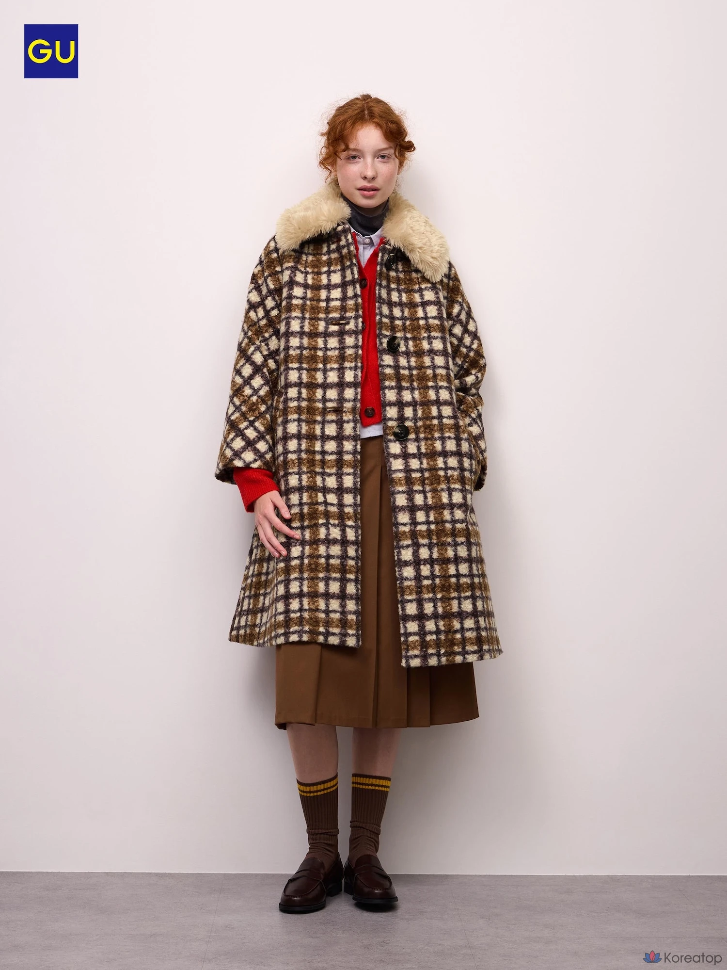 Пальто Uniqlo Belted A-Line Long Coat, в клетку