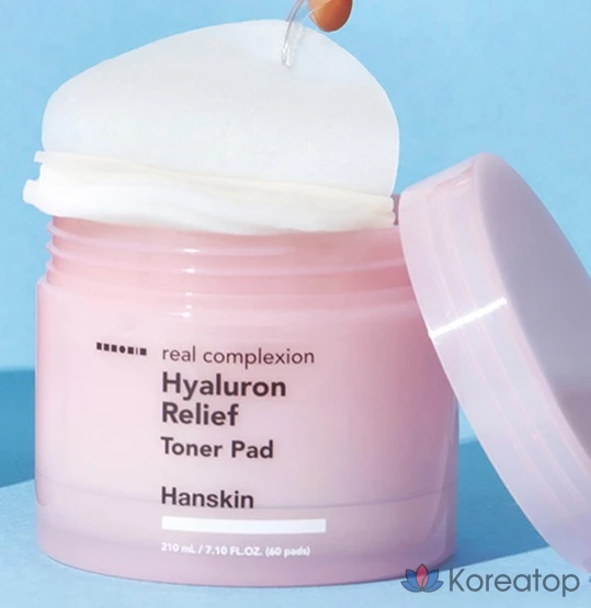Тонизирующие подушечки HANSKIN Real Complexion Hyaluronic Relief Toner Pad, 210 мл, 60 листов, 1 упаковка
