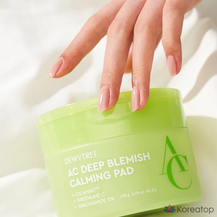 Успокаивающие подушечки для лица Dewytree AC Deep Trace от прыщей, 190 г, 80 листов, 1 шт.