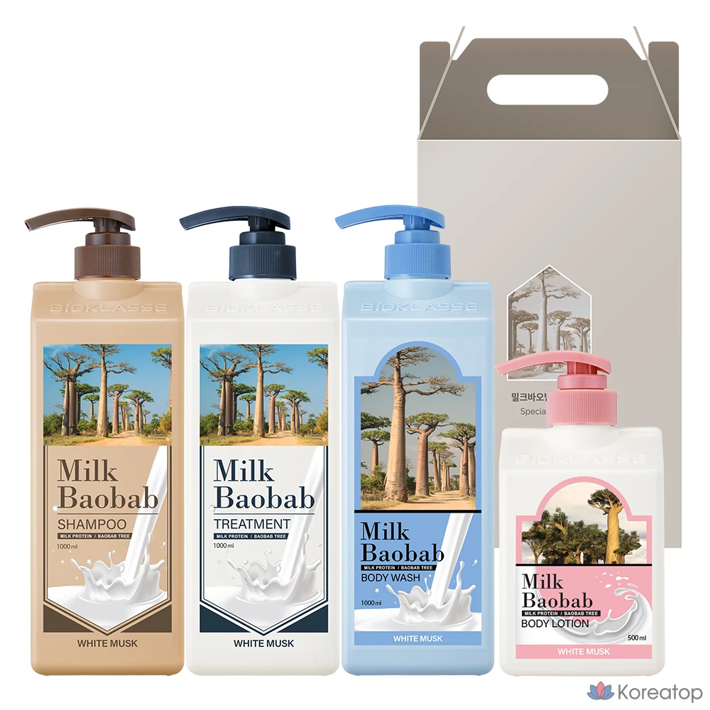 Набор для волос и тела Milk Baobab из 4 предметов, аромат белого мускуса, 2 комплекта.