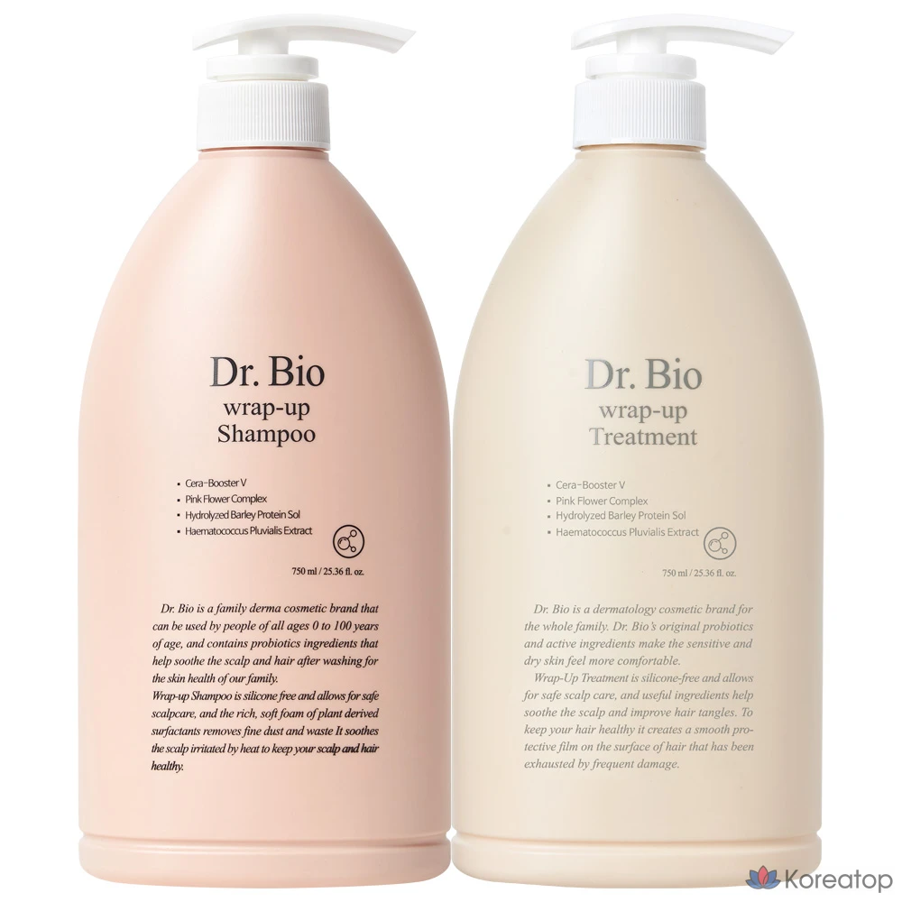 Шампунь Dr. Bio Wrap-Up 750 мл + средство для ухода 750 мл, без силикона, с ароматом детской ванили, 1 комплект.