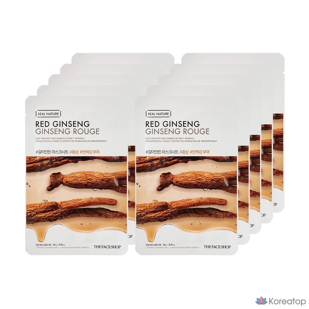 Тканевая маска для лица с молотым красным женьшенем от The Face Shop, 1 упаковка, 10 листов.